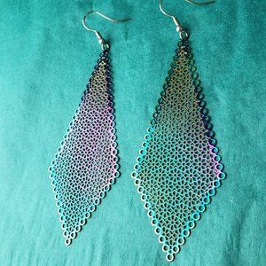 2/10$NWOT electroplated stainless steel rainbow colored floral statement earring